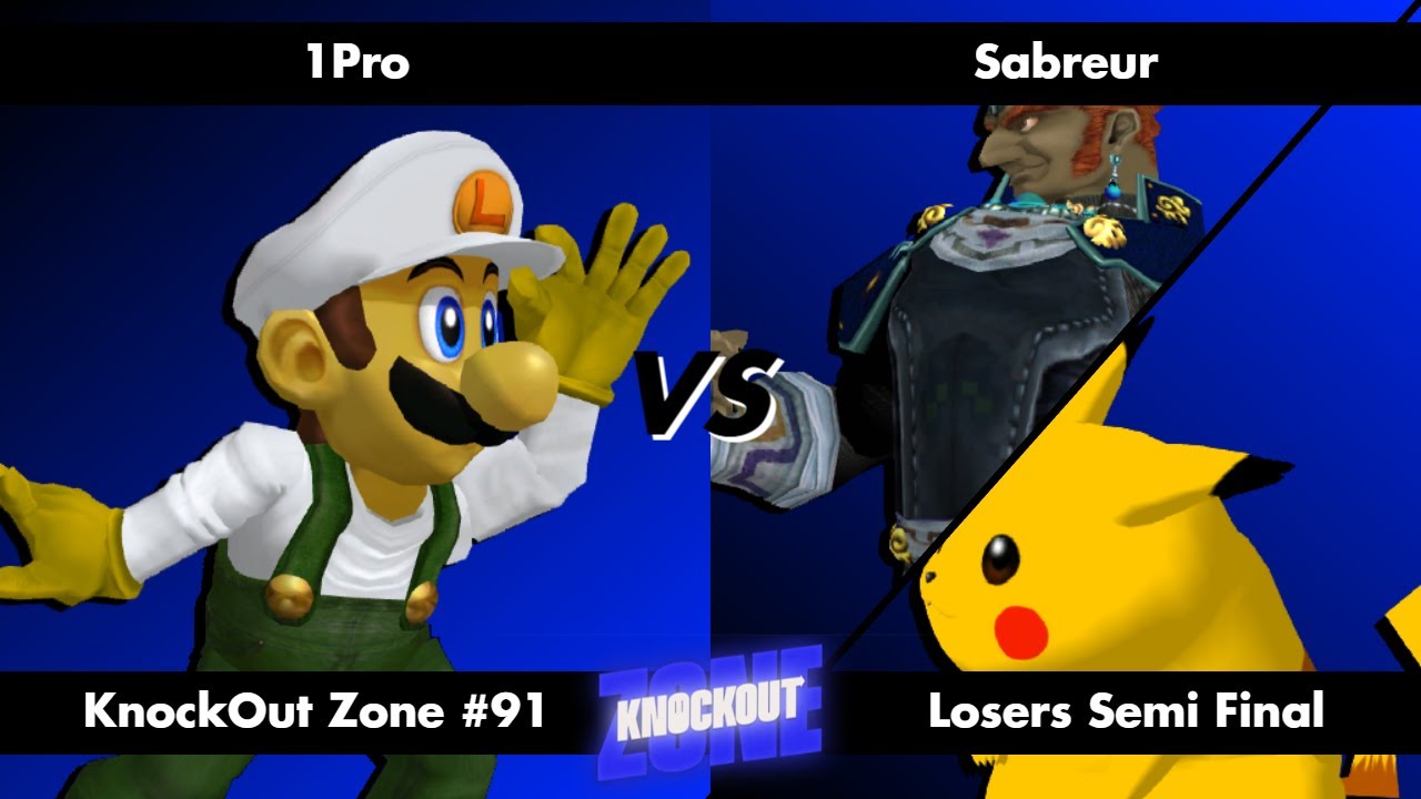 KnockOut Zone #91 - SSBM Losers Semi Final - 1Pro (Luigi) vs Sabreur (Ganondorf/Pikachu/Falco)