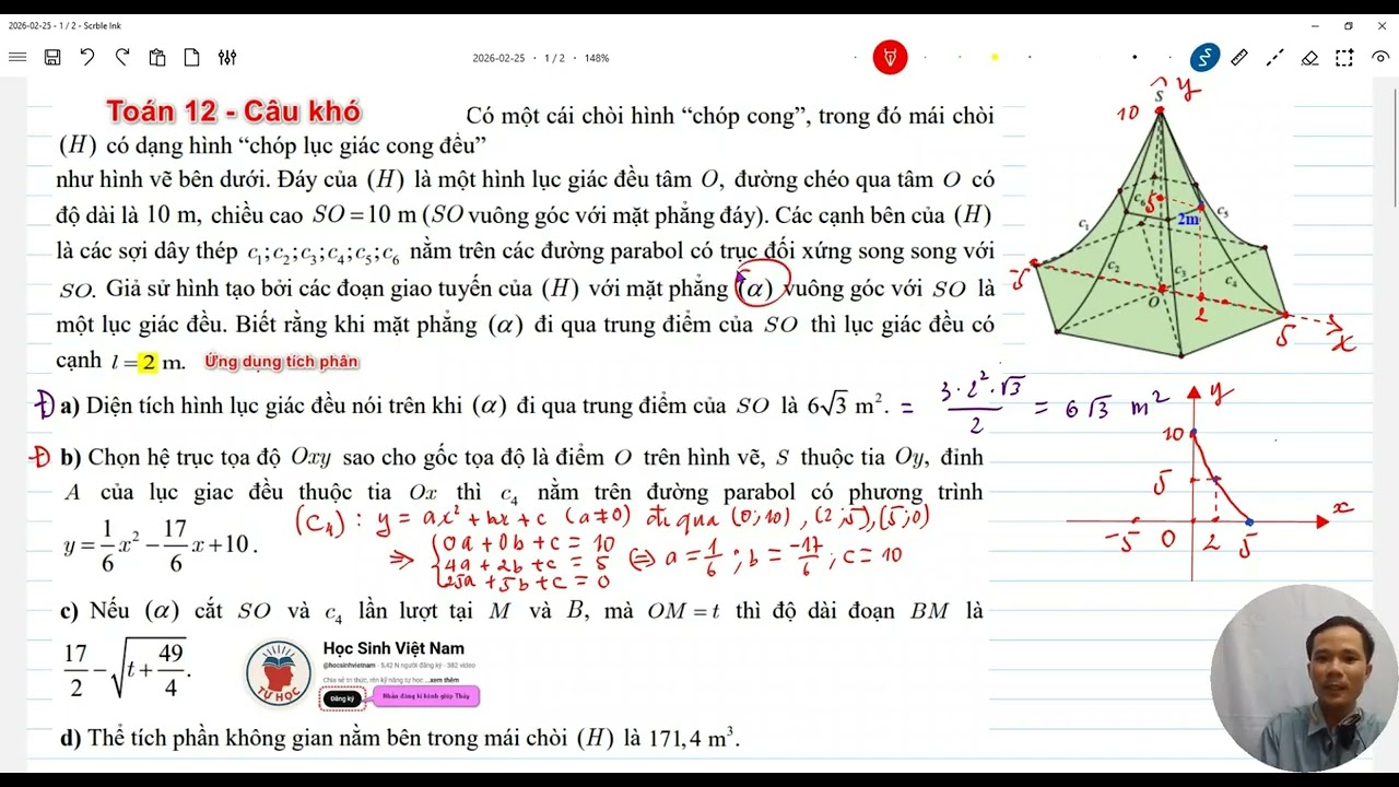 Có một cái chòi hình “chóp cong”, trong đó mái chòi (H) có dạng hình “chóp lục giác cong đều”