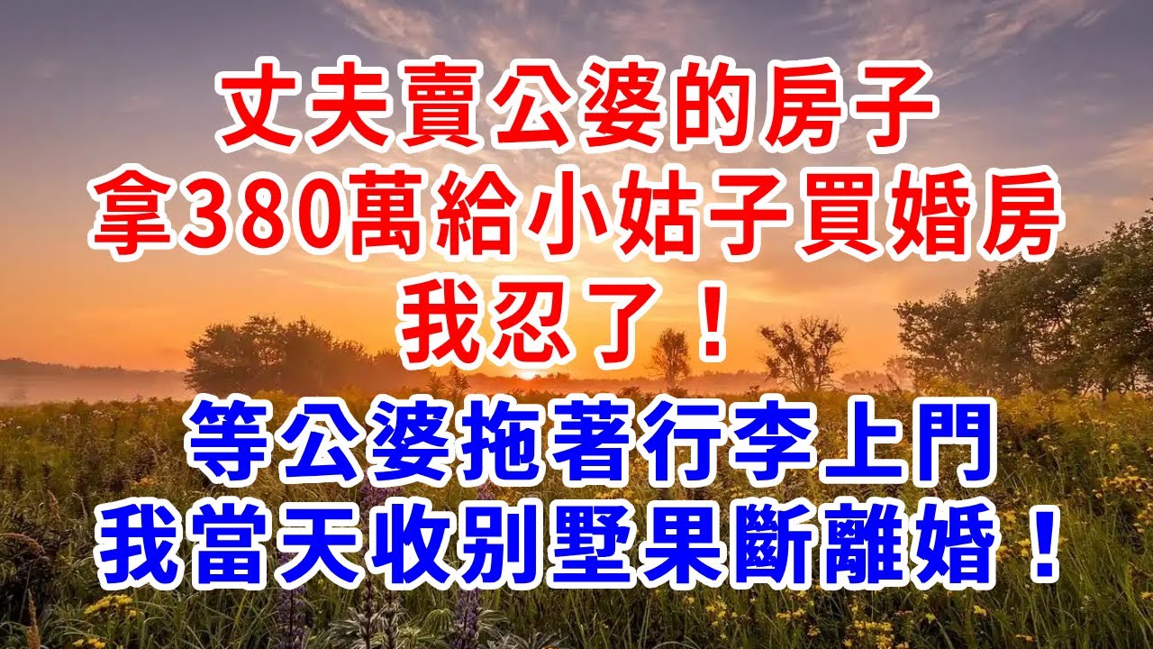 丈夫賣公婆的房子，拿 380 萬給小姑子買婚房，我忍了！等公婆拖著行李上門，我當天收别墅果斷離婚。