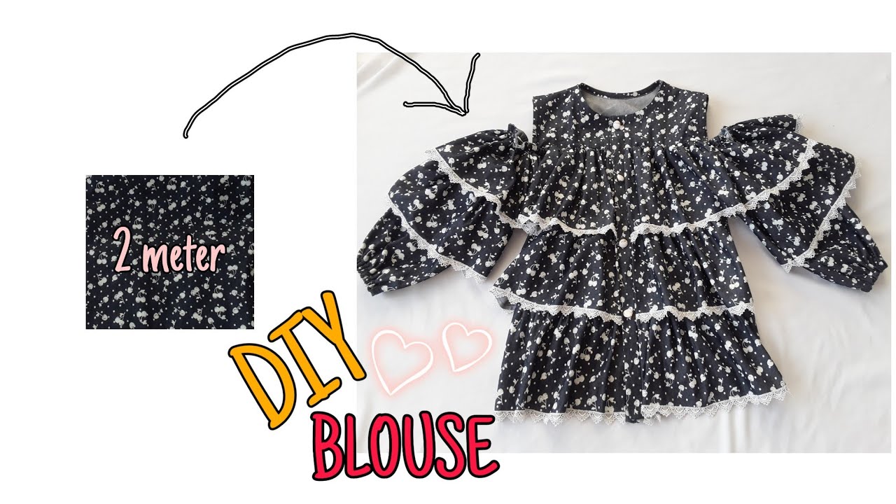 HOW TO SEW RUFFLED FRONT BLOUSE/OFF SHOULDER FROCK CUTTING AND STITCHING/DIY BLOUSE& ELASTIC SLEEVES