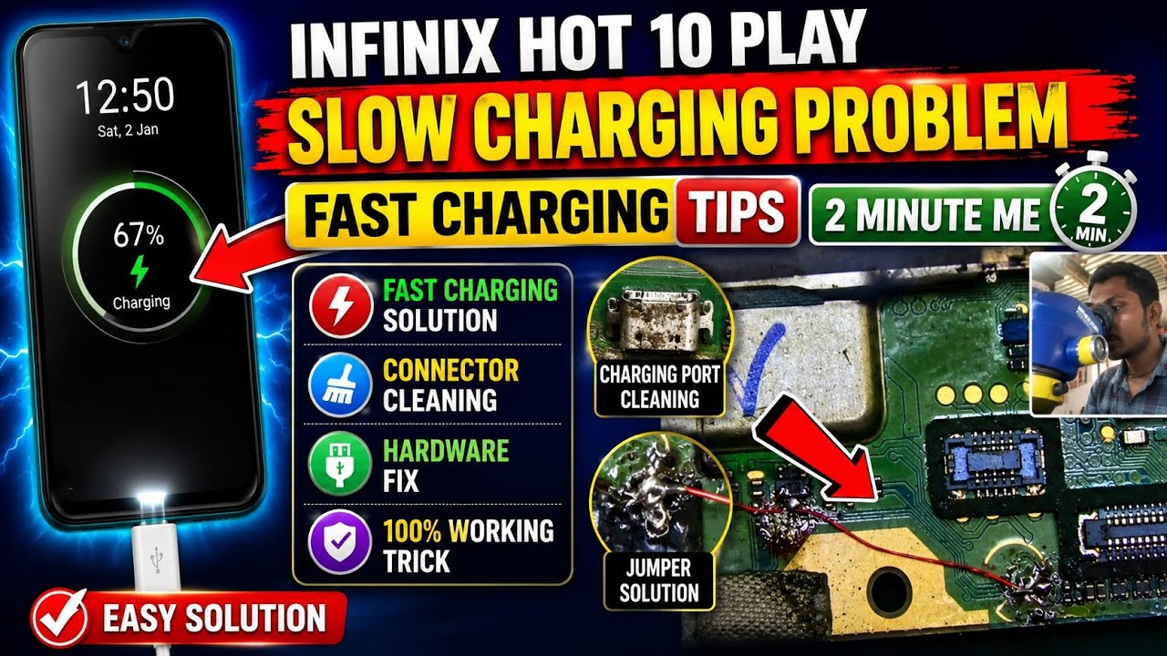 Infinix hot 10 play slow charging problem || infinix hot 10 play ko fast charging kaise kare #gt961