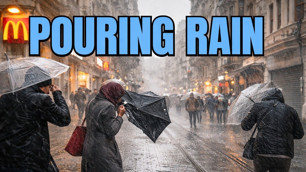 Walking Through a Powerful Wind and Rain Storm in Istanbul | Pouring Rain 
