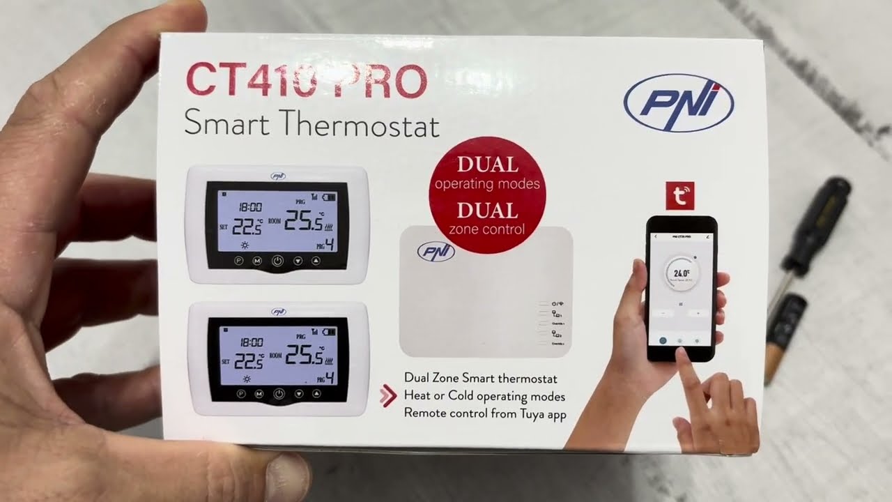 Распаковка беспроводного интеллектуального комнатного термостата PNI CT410 PRO с двумя отдельными...