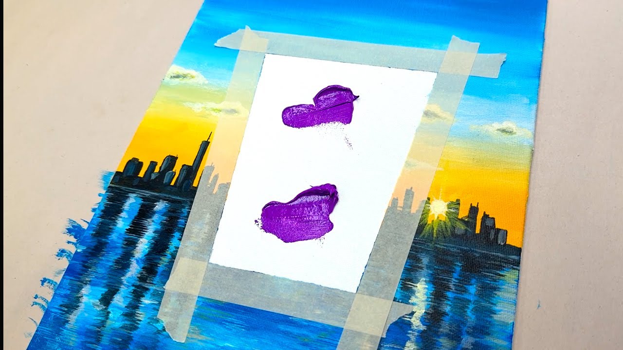 How to Paint NYC Sunrise 🗽 Manhattan Skyline & Hudson River Reflection | Acrylic Painting Tutorial