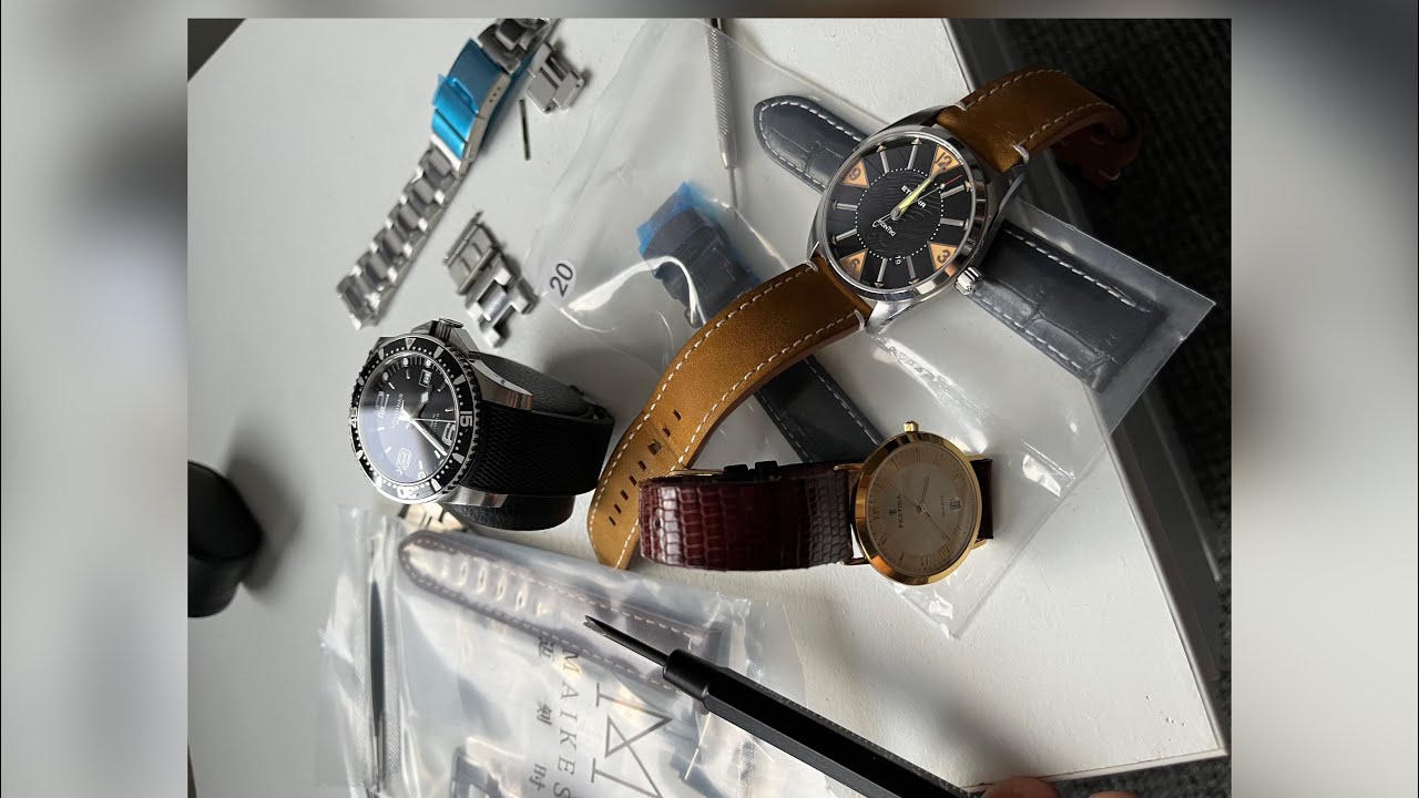Montaż i demontaż paska/ gumy/ bransolety w zegarku. Przyrządy, teleskopy, szybka zmiana. Longines