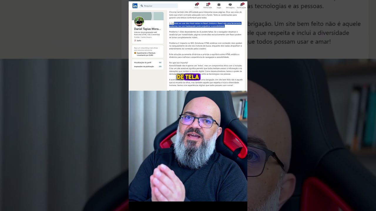 Acessibilidade na web: Cuidados com aplica&ccedil;&otilde;es feitas com React  #desenvolvimentofrontend