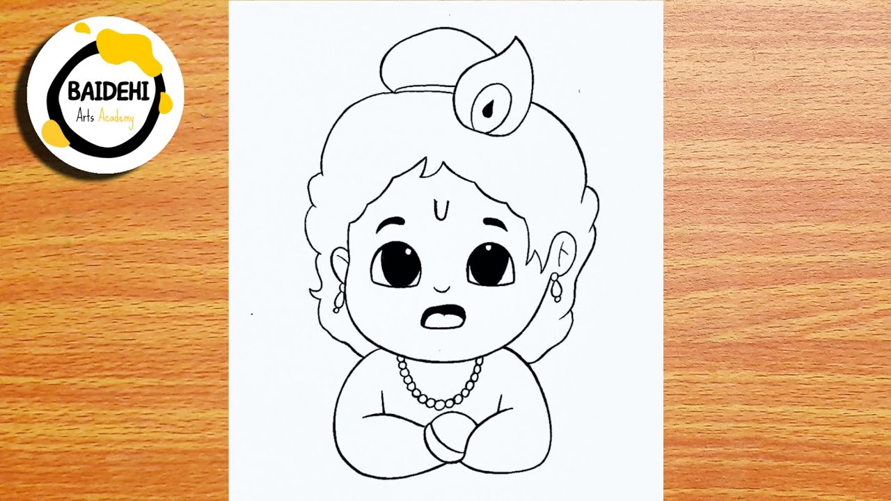 Krishna Drawing Easy Step by Step | How to Draw Krishna | Bhagwan Drawing