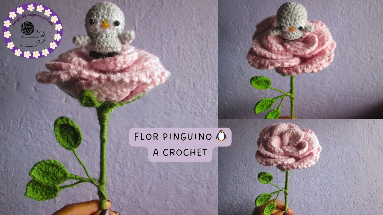 ¡Rosa Encantada! Teje un Pingüino a Crochet 🐧🌹#crochet #amigurumi #tejercrochet