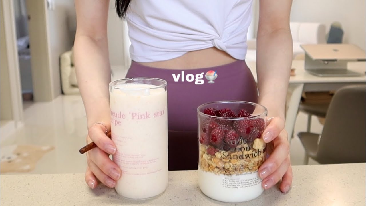 vlog | 전복크림리조또, 오이양배추 피클 🥘 비오는 날 불닭 짬뽕, 복숭아스무디, 산딸기요거트만들어먹고 출근, 작업실에서 보내는 일상
