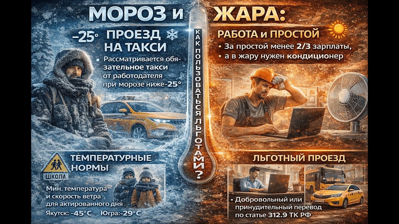 Мороз и жара: права работника, актированные дни в школах и оплата проезда. Всё о льготах и удаленке
