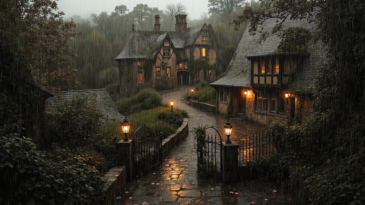 The Quiet Hour Between Rain and Night | Cozy Village Ambience & Dark Academia Piano for Reflection