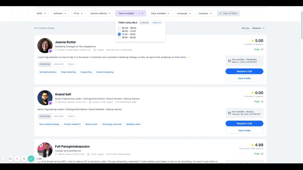 Filtering by Time Available