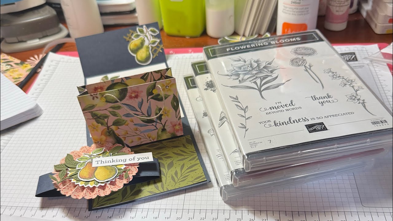 Pop Up Gift Bag Card using Perfectly Pears from Stampin Up & Giveaway!