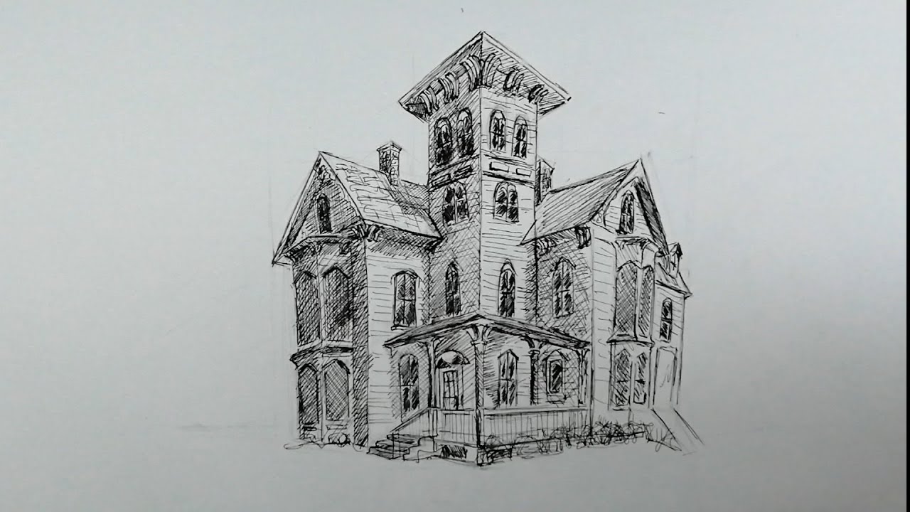 How to Draw a Haunted House(Two Point Perspective)