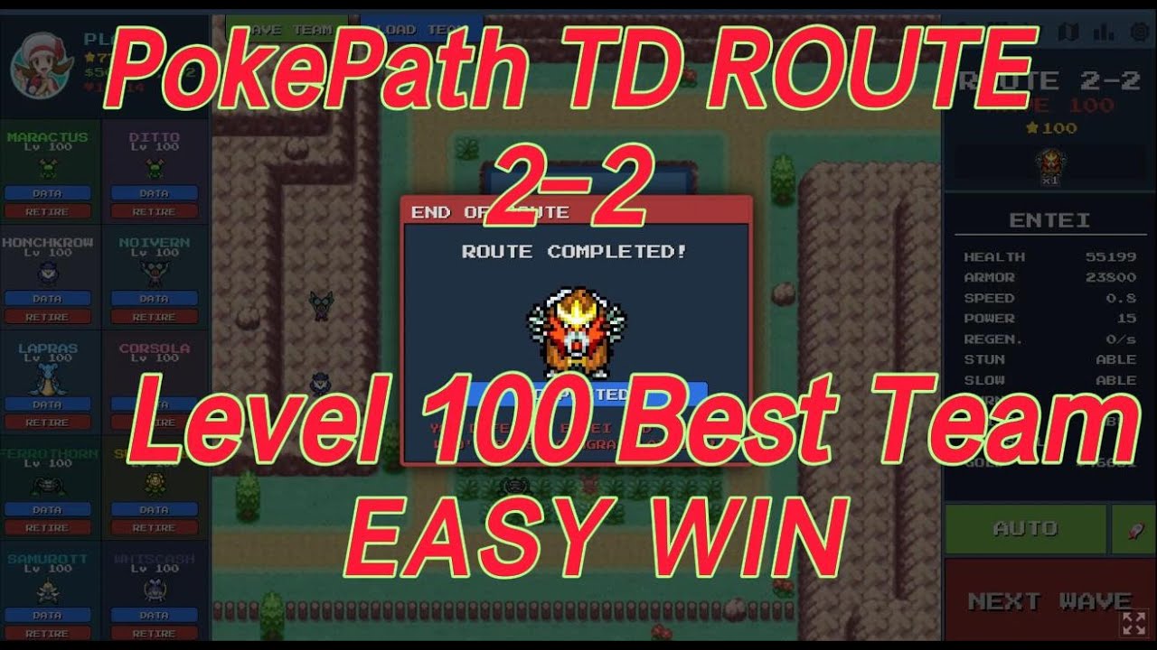 PokePath TD: Destroying Entei's Armor on Route 2-2 (Level 100 Team)