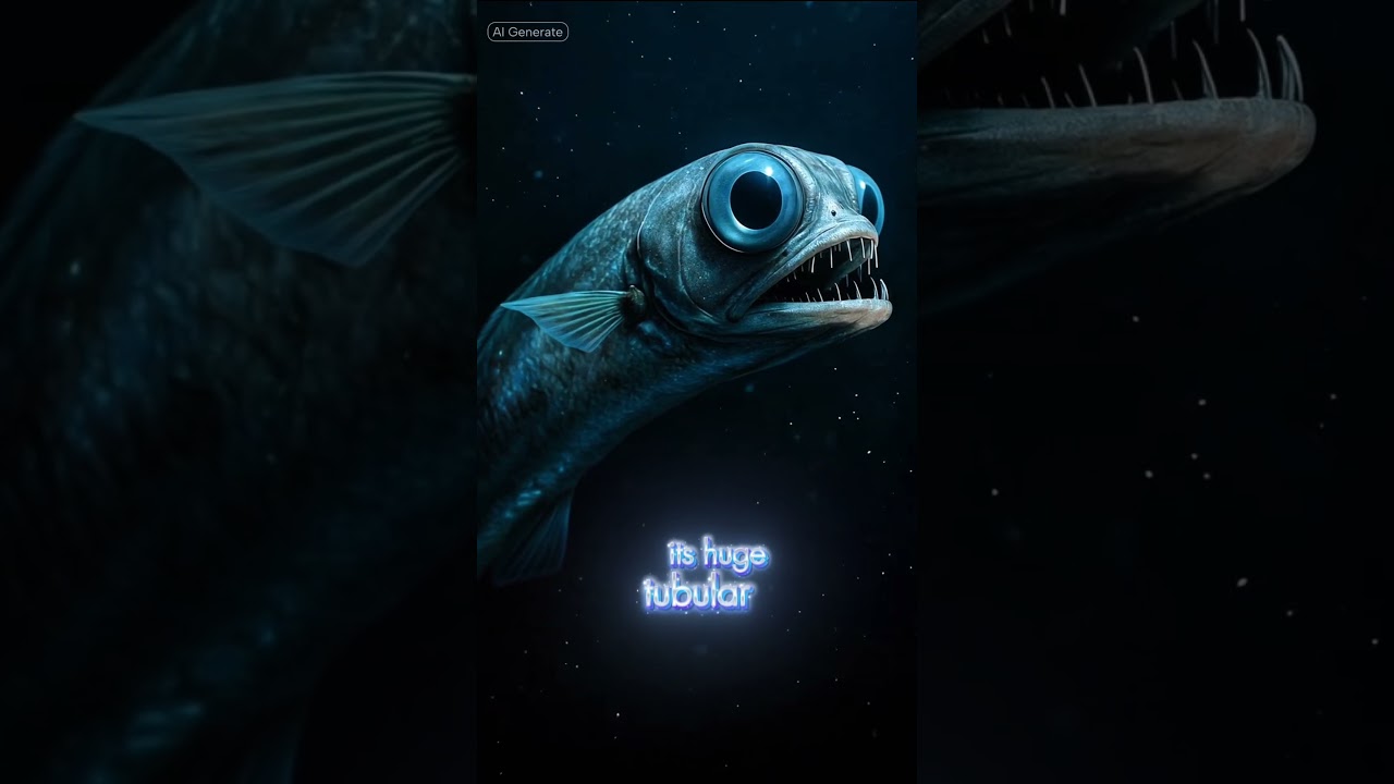 Telescopefish hunts in black ocean&mdash;tubular eyes, stretchy jaws, silent power. 🌊🐟 #DeepSea #Nature