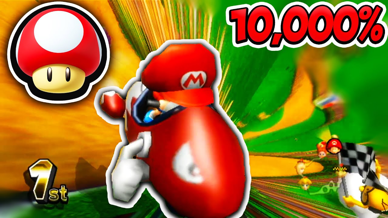 10,000% Tiny Tracks STRETCHED in Mario Kart Wii - Mushroom Cup