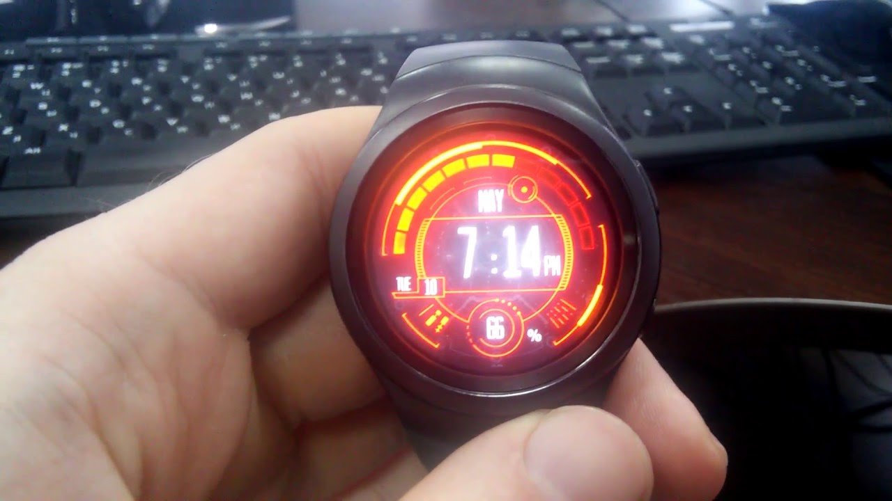Watch Face: Neon Red running on Samsung Gear S2