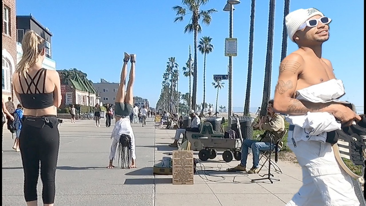 Touring Venice Beach : NBA Dunk Fest, Harry Perry, Crowds, Dancers, Basketball