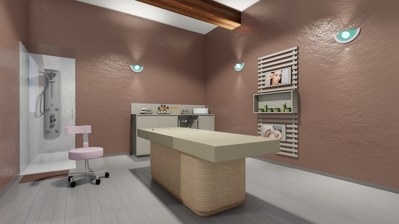 Progetto centro estetico con arredi e lettini estetista Akorj #centroestetico #estetica #estetista