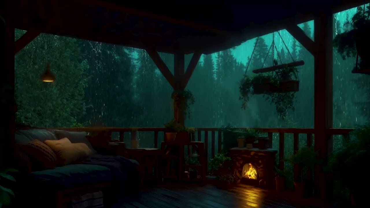 Rain, Soft Thunder & Warm Fire 🌧️ Dark Sleep Atmosphere | Relax Deeply & Meditate Tonight