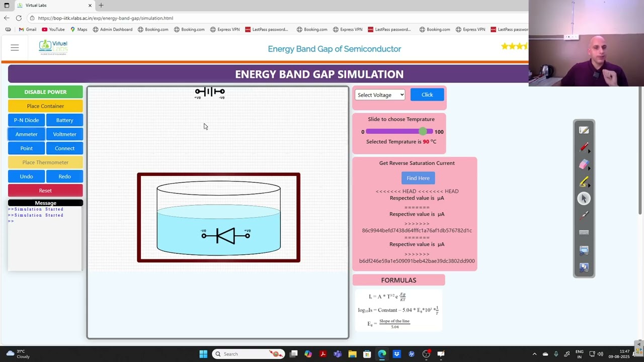 To find the energy band gap of a semiconductor (Virtual Lab)
