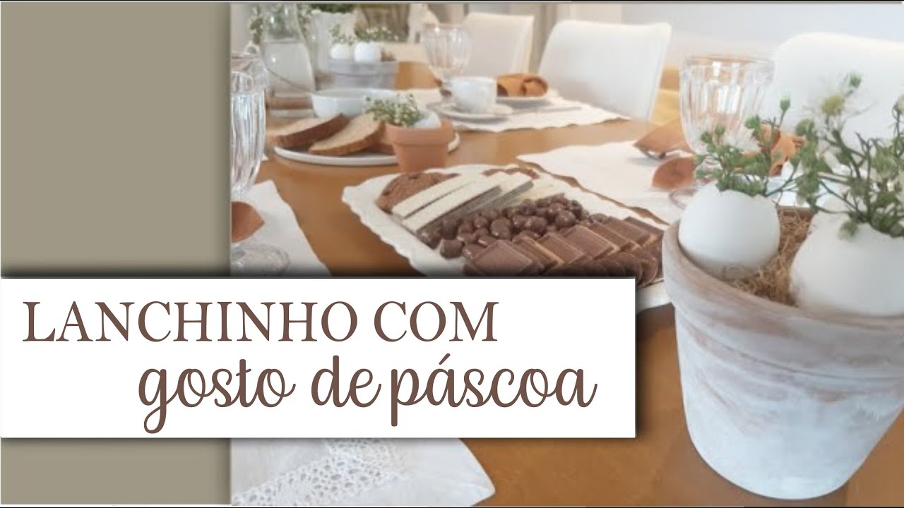 Mesa posta para LANCHE DE PÁSCOA | Com prato branco e decoração barata