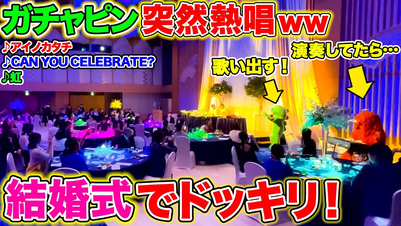 【ピアノドッキリ】結婚式で音楽家ムックのサプライズ演奏中にガチャピンが歌い出したら！？