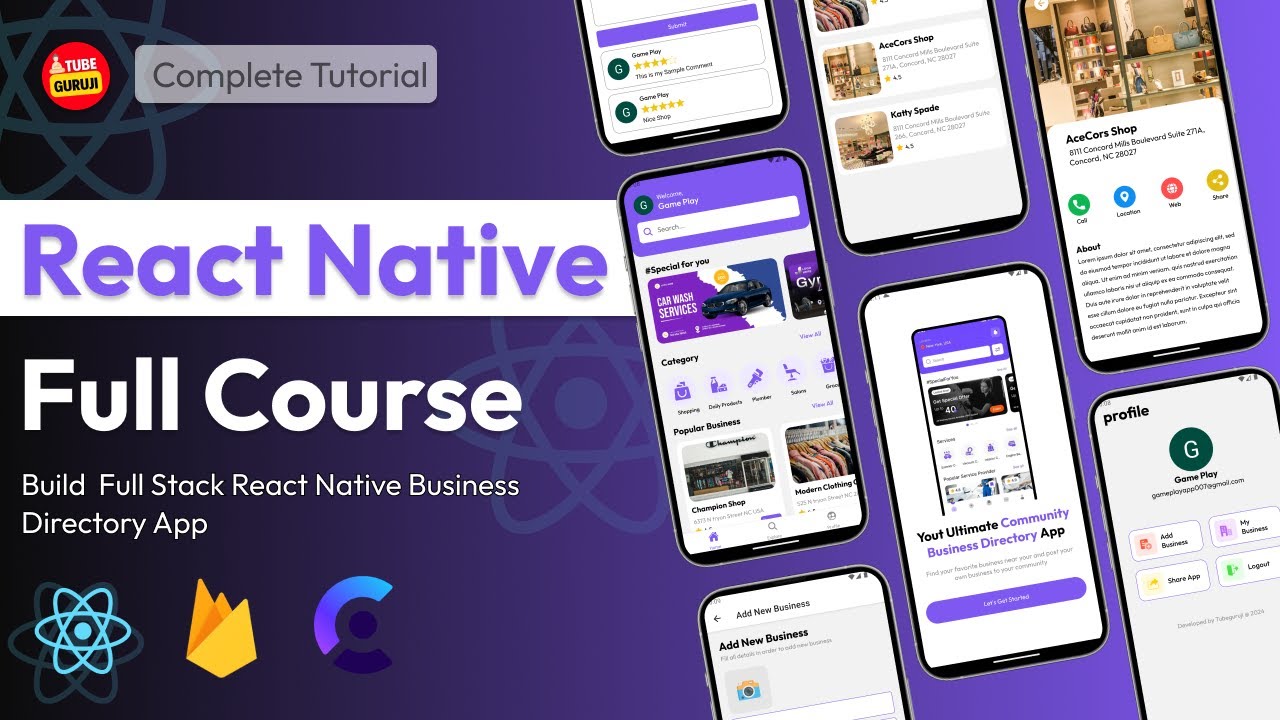 React Native Full Course | React Native Full Stack App | Build Business Directory App | Expo Router