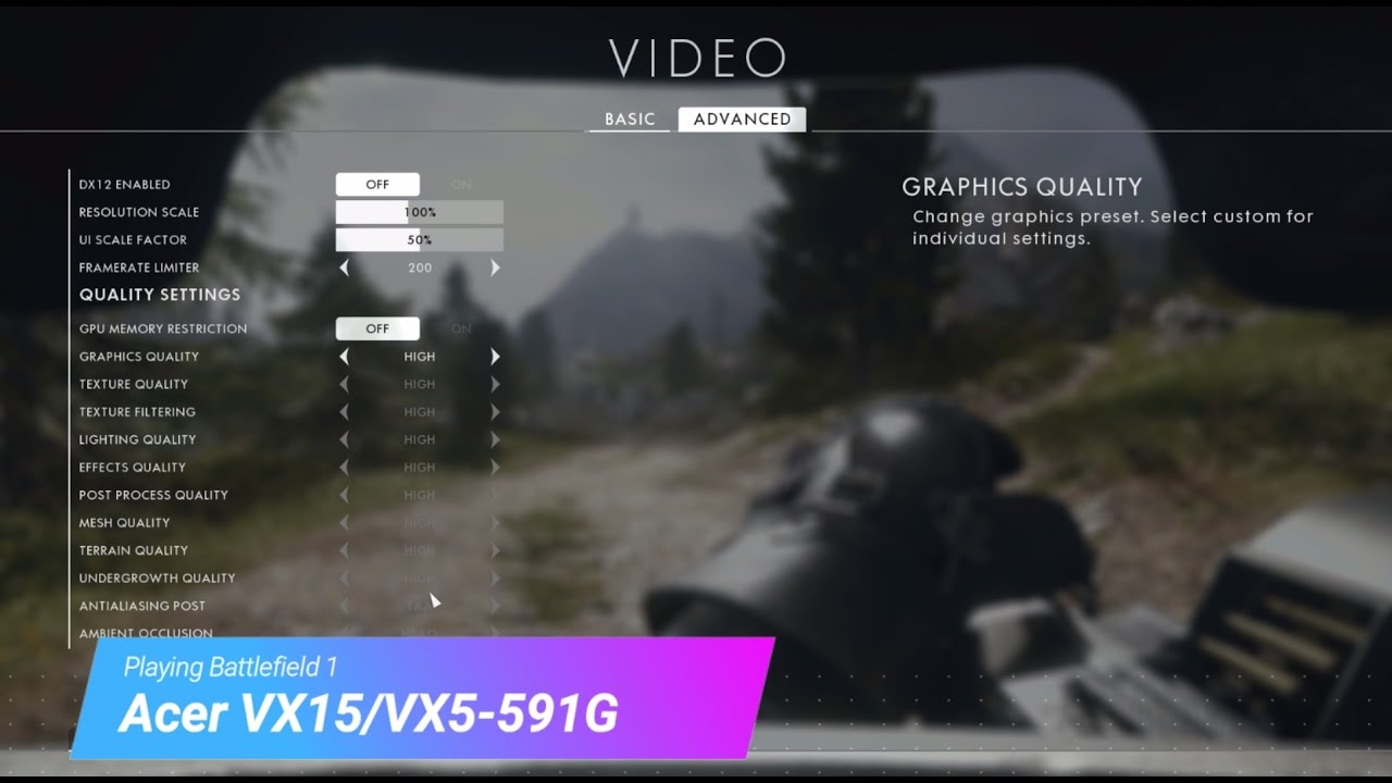 Battlefield 1 PC Gameplay Test with ACER VX15/VX5 - GTX 1050