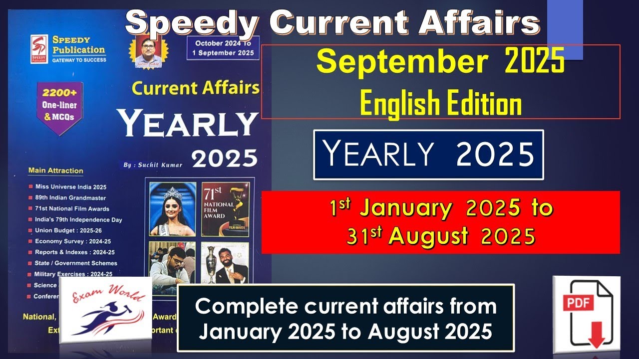 Speedy September Yearly 2025 Current Affairs in English | Jan to Aug 2025 one liner current affairs