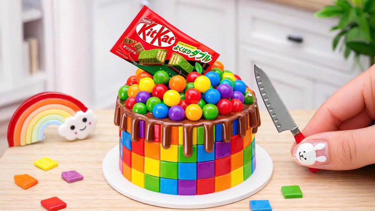 Miniature Rainbow KITKAT Cake Decorating 🌈 Tiny Rainbow Cake, Tiny Chocolate Cake