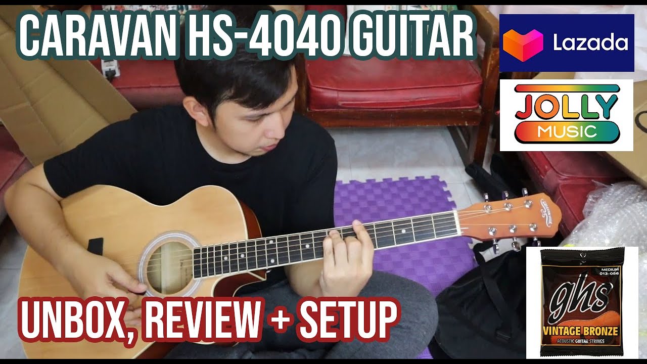 Caravan HS-4040 Acoustic Guitar unbox, review + setup (GHS Vintage Bronze Acoustic Guitar Strings)
