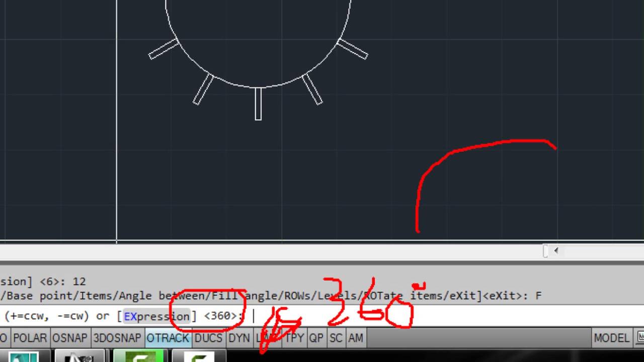 AutoCad การใช้คำสั่ง polar array การทำซ้ำแบบกำหนดทิศทางลักษณะวงกลม