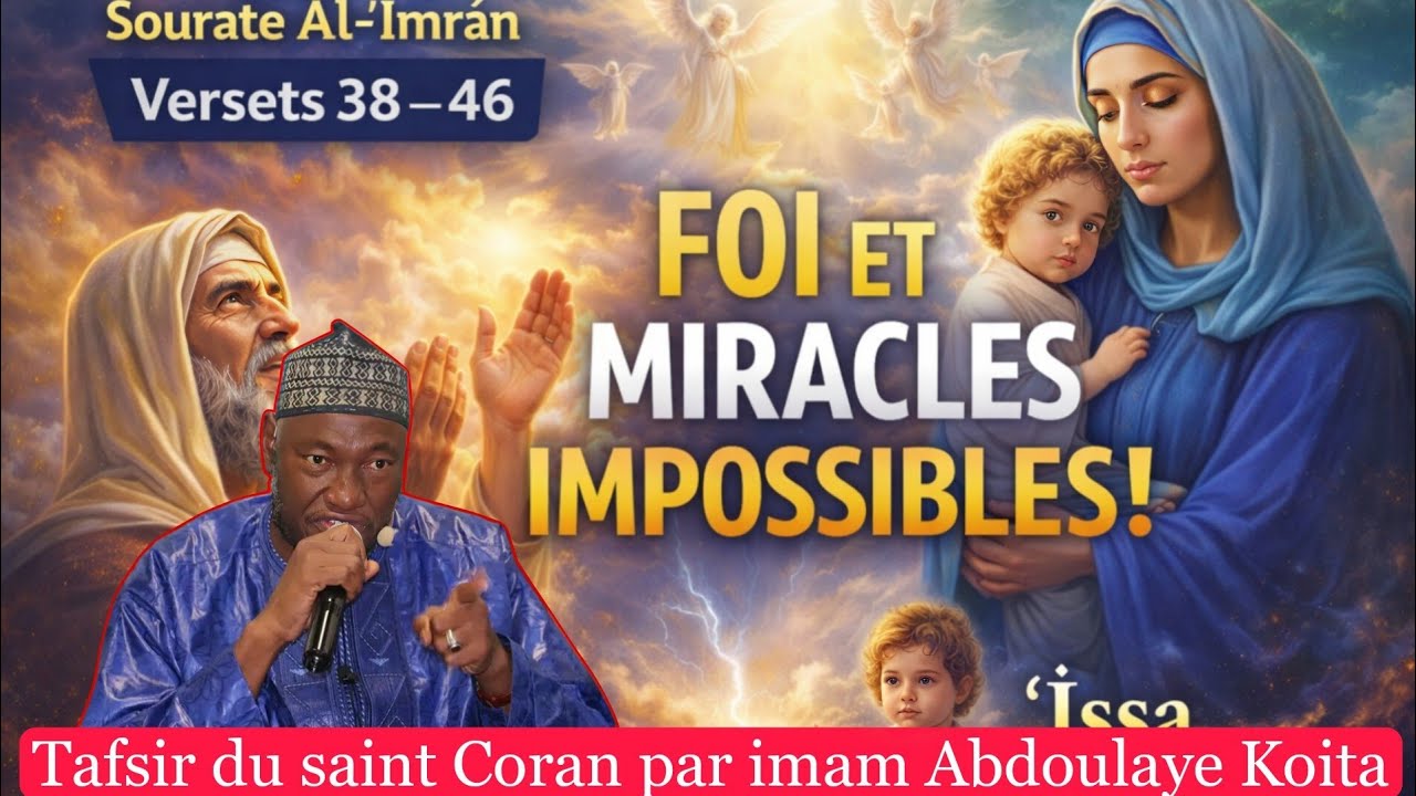 Sourate Al-Imran v38 tafsir par imam Abdoulaye Koita,la puissance d’Allah dépasse les lois humaines 