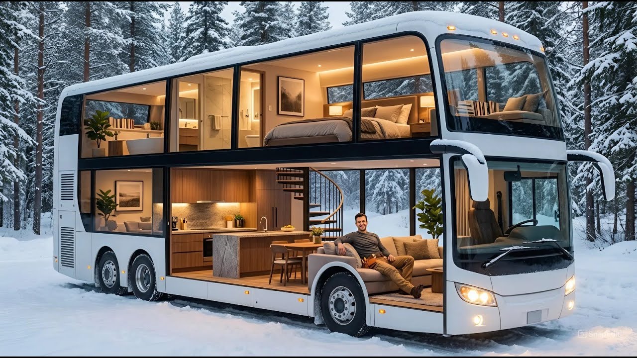 I Transformed an Abandoned Double-Decker Bus into a Luxury Two-Story Wooden Home (ASMR)