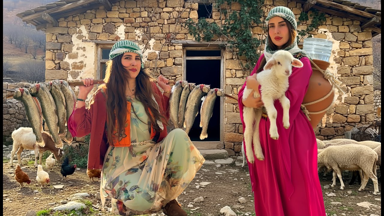 IRAN Nomadic Life | Village Girls Cooking an Old Traditional Fish & Potato Dish
