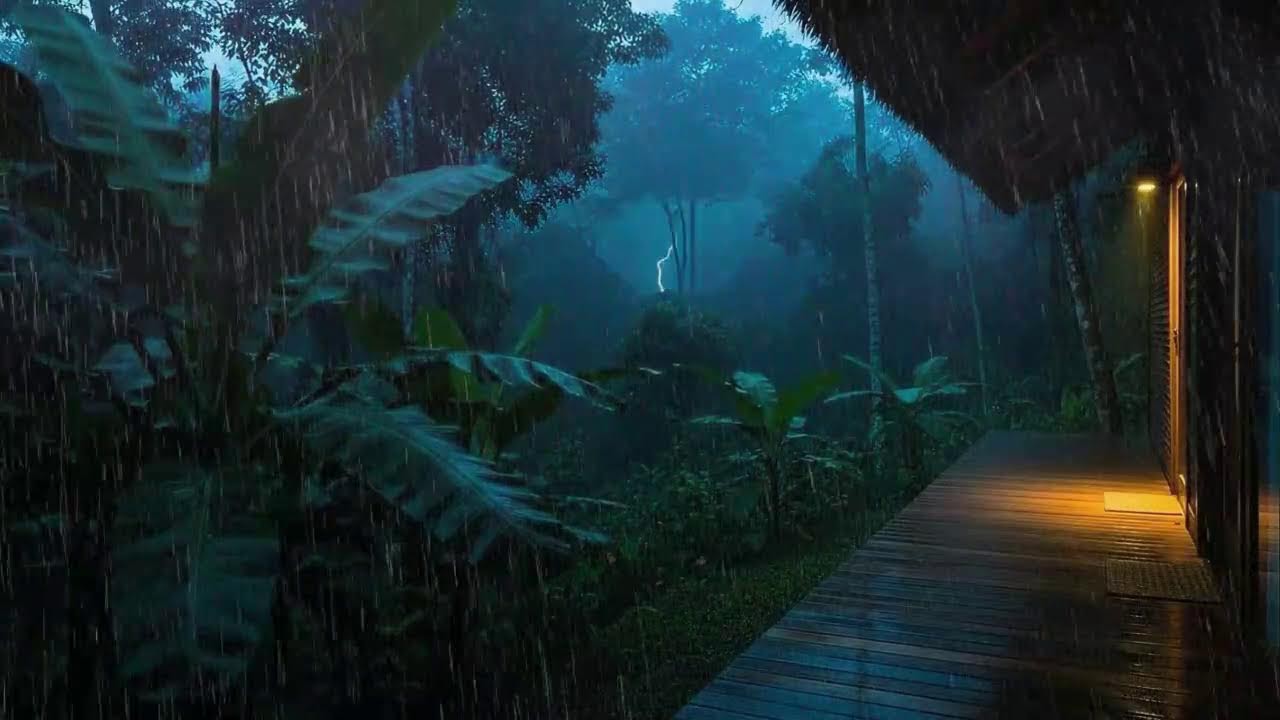 Thunderstorm Rain On Jungle Cabin Roof To Help You Sleep Faster 🌧️