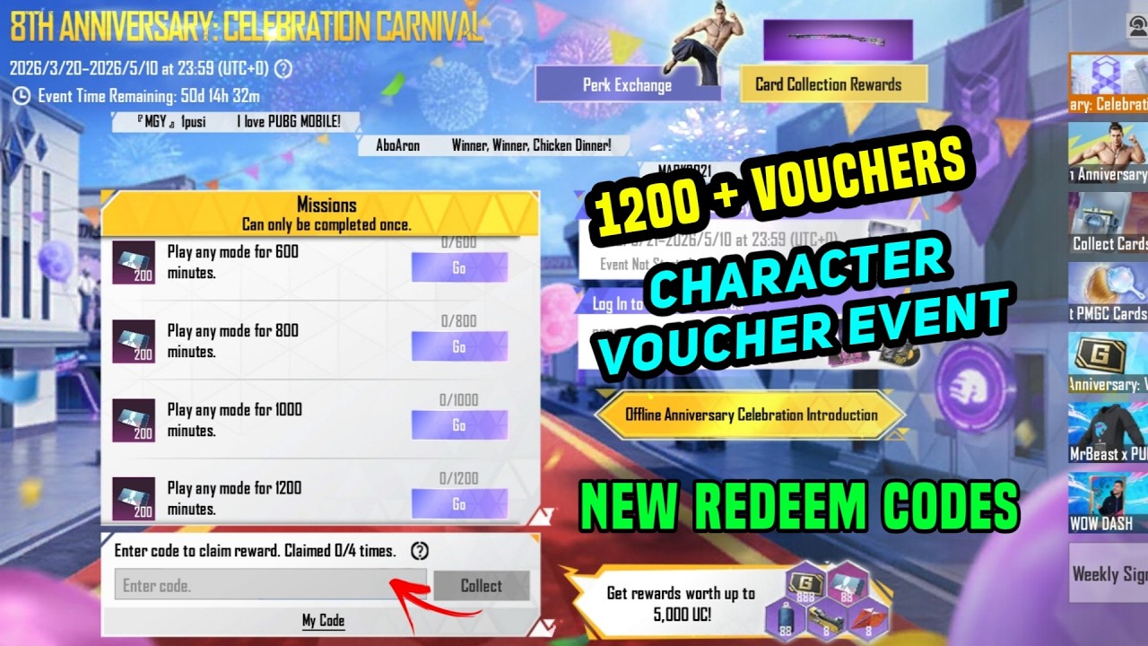 🔴4.3 UPDATE FREE 1200 CHARACTER VOUCHER / BGMI CHARACTER VOUCHER EVENT KAB AAYEGA / PUBG REDEEM CODE