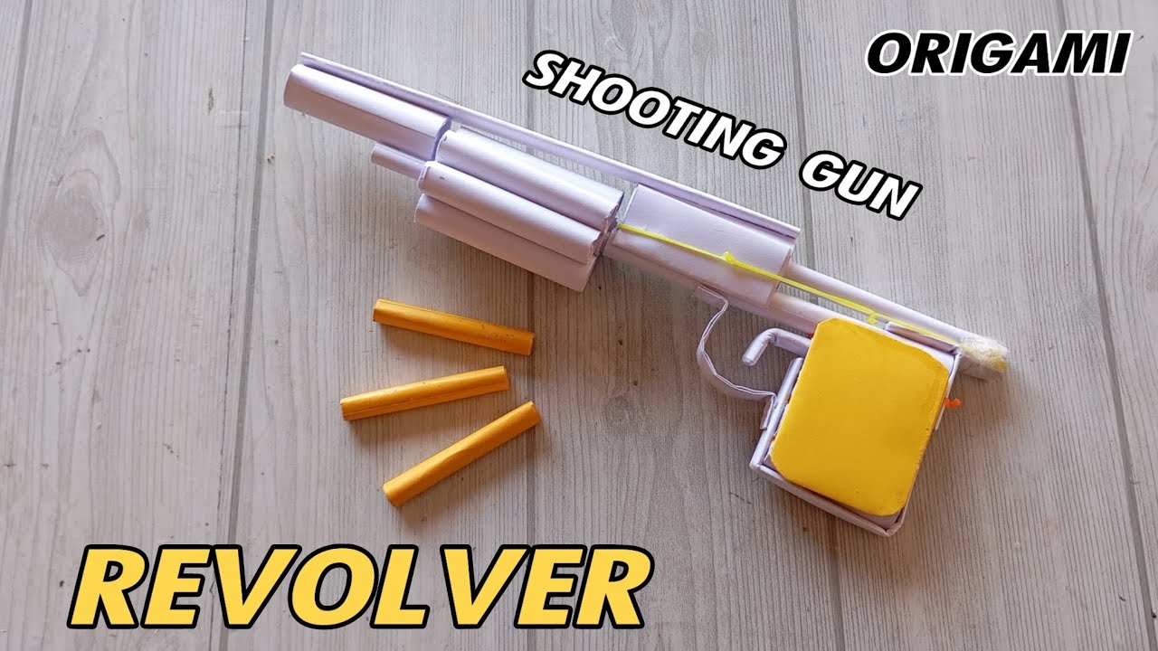 REVOLVER ORIGAMI|HOW TO MAKE PAPER GUN ORIGAMI TUTORIAL|SHOOTING WITH USING RUBBER BAND