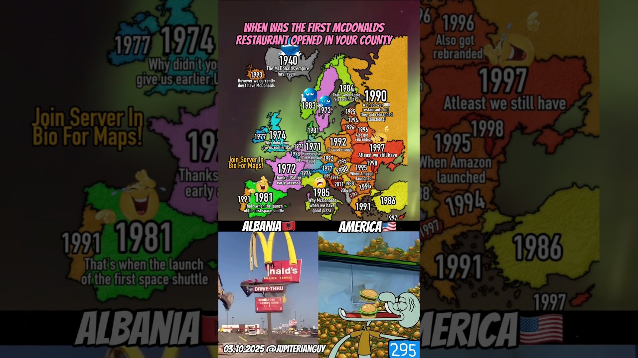 When was the first McDonald&rsquo;s opened in your country?🍔 #shorts #geography #map #memes