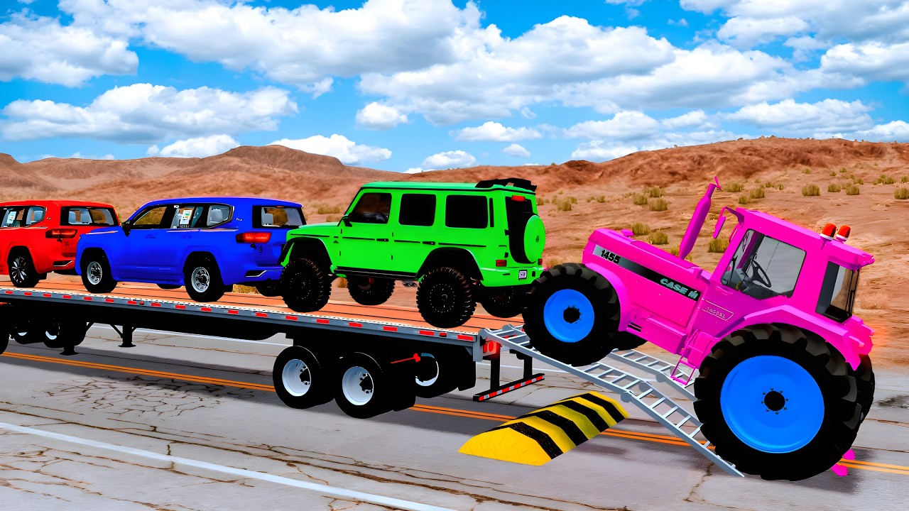 Flatbed Truck Mcqueen | Transportation with Truck - Pothole vs Car #37 - BeamNG.Drive