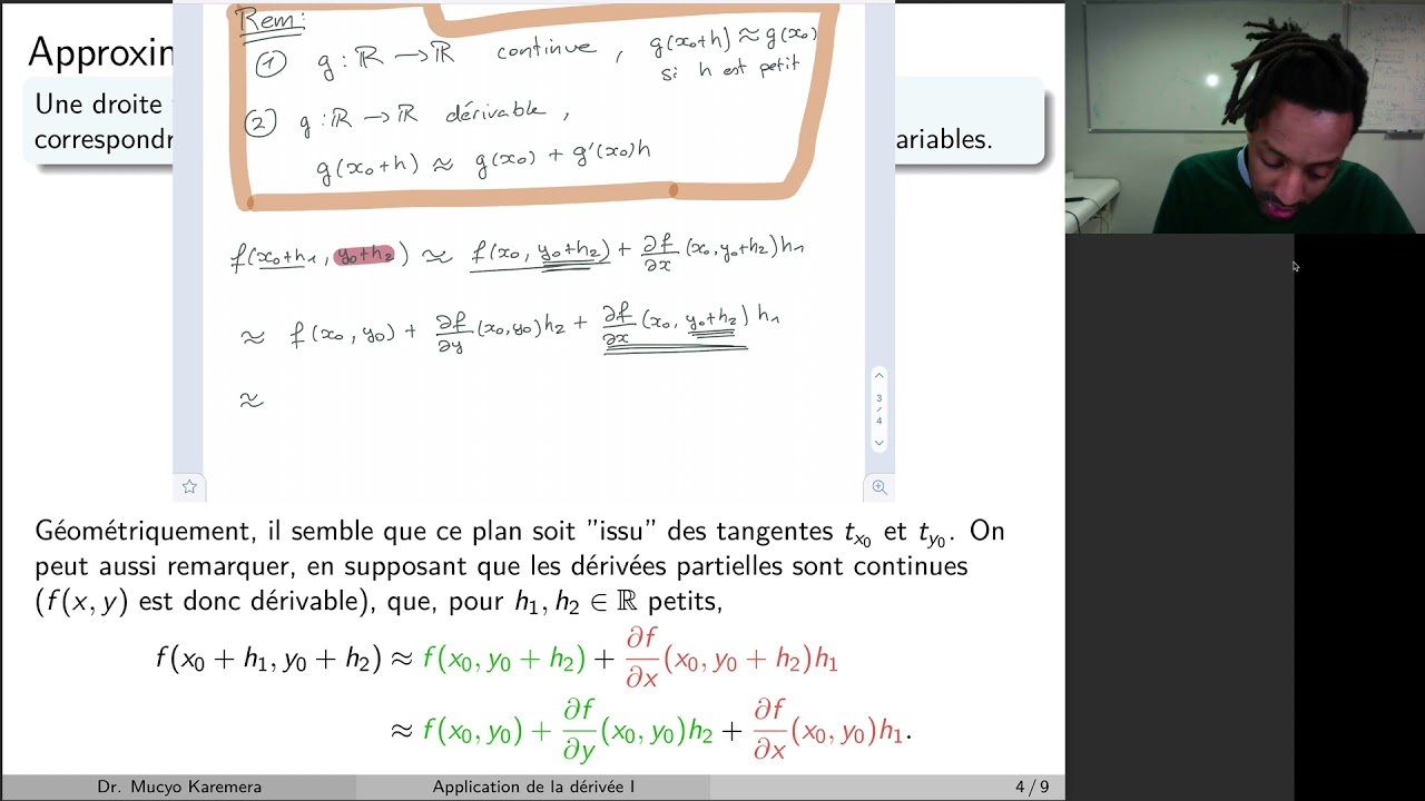 Mathématiques I - Cours 8.1 - Fcts deux variables: approximation linéaire
