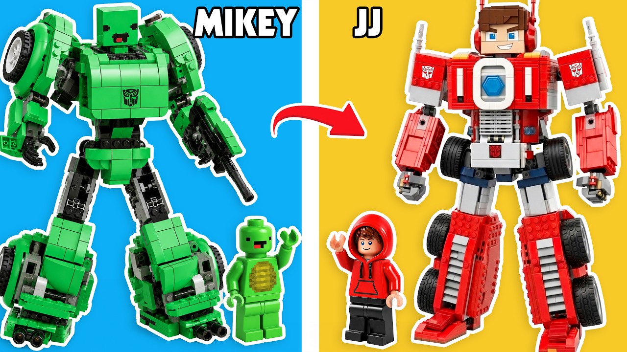 JJ и Mikey становятся гигантскими трансформерами из LEGO | BEAR Bricks