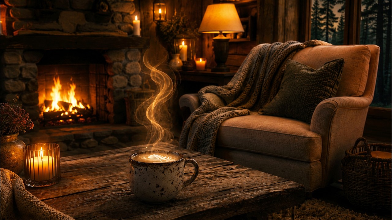 Relaxing Acoustic Guitar to Sink Into Peace | Warm Coffee & Cozy Fireplace (3 Hours)