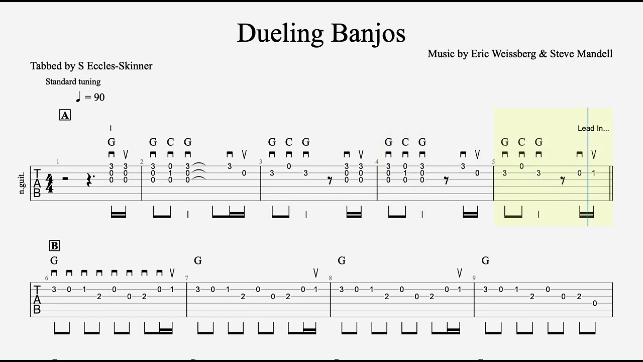 Dueling Banjos - Simple Arrangement  - Easy Guitar Tab - Playthrough & Backing Track