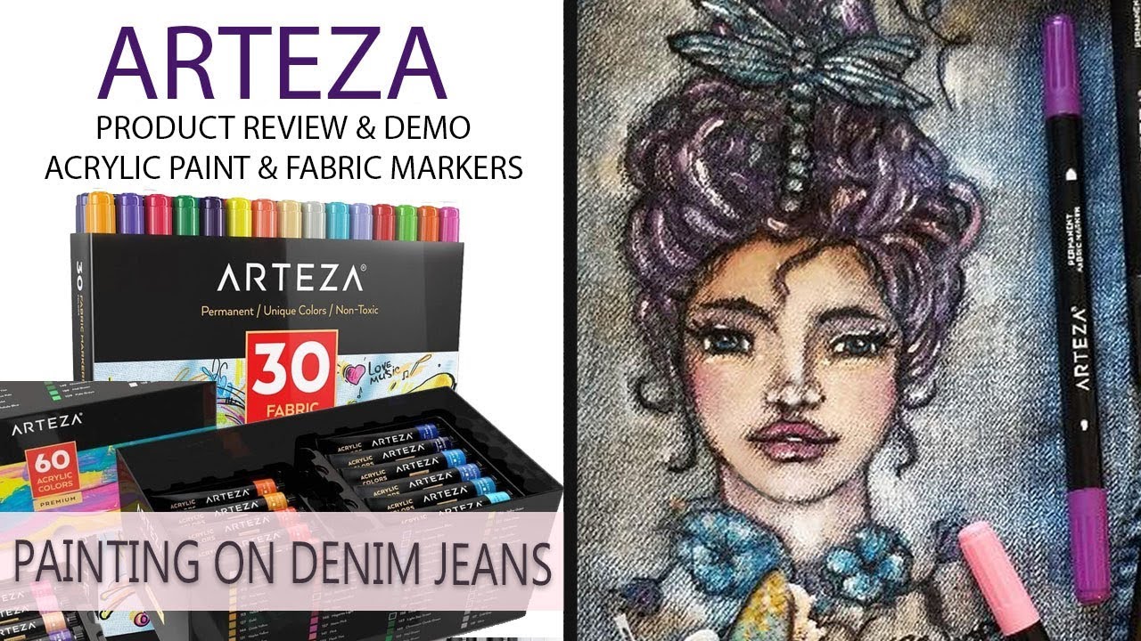 Arteza Fabric Markers & Professional Acrylic Paint Demo - Painting on Denim Jeans & Duck Cloth
