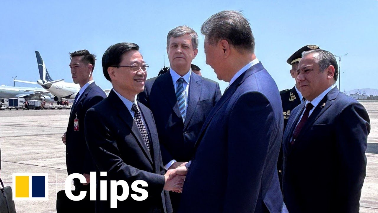 Hong Kong leader John Lee greets President Xi Jinping at Lima airport