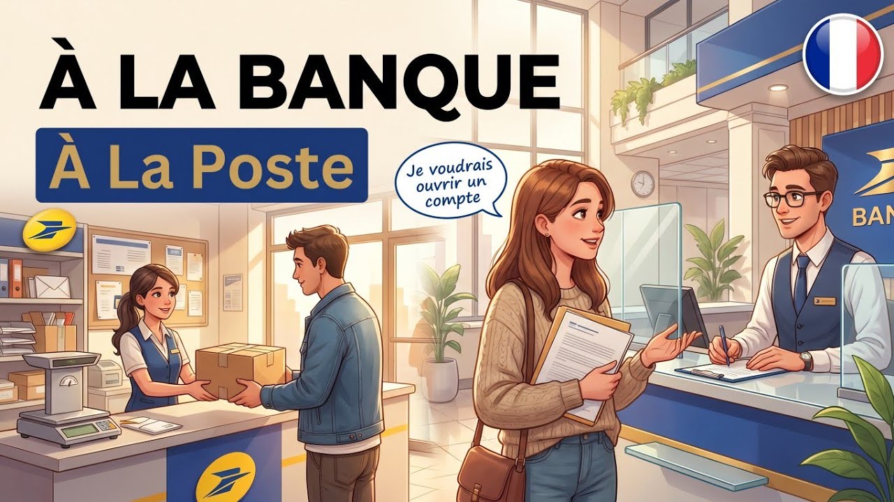 Le Français Dans La Vie Quotidienne–À La Banque/À La Poste| Ouvrir Un Compte,Envoyer Un Colis|A2 🇫🇷🏦