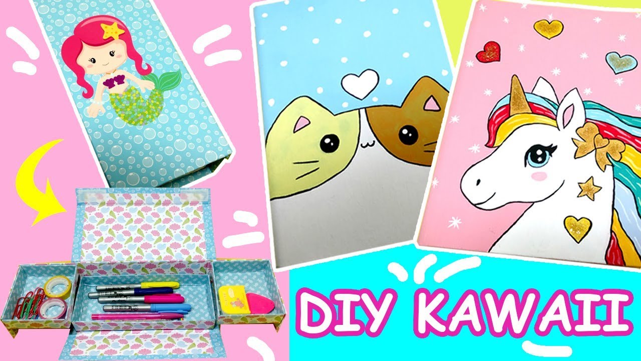 DIY -  Estojo Sereia -  Caderno Unicórnio -  Material Escolar Kawaii - feat Tu Organizas